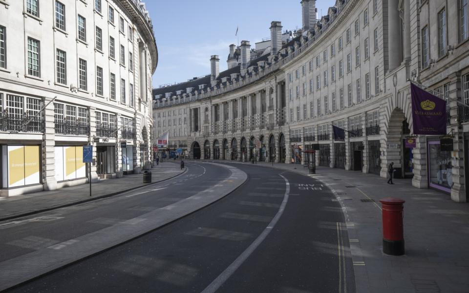 A usually busy Regent Street in the heart of London stood empty in March, at the height of the UK's lockdown, when millions of people were asked to leave home only for basic shopping, excercise and essential travel to work - Dan Kitwood/Getty Images