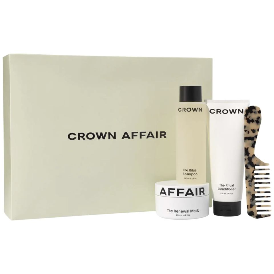 <p><strong>Crown Affair</strong></p><p>sephora.com</p><p><strong>$98.00</strong></p><p><a href="https://go.redirectingat.com?id=74968X1596630&url=https%3A%2F%2Fwww.sephora.com%2Fproduct%2Fritual-shampoo-conditioner-renewal-mask-set-P502310&sref=https%3A%2F%2Fwww.harpersbazaar.com%2Ffashion%2Ftrends%2Fg42111266%2Fbazaar-nice-saves-november-30-2022%2F" rel="nofollow noopener" target="_blank" data-ylk="slk:Shop Now;elm:context_link;itc:0;sec:content-canvas" class="link ">Shop Now</a></p><p>If you're in search of the <a href="https://www.harpersbazaar.com/beauty/makeup/g4421/beauty-gifts/" rel="nofollow noopener" target="_blank" data-ylk="slk:perfect gift for a beauty lover;elm:context_link;itc:0;sec:content-canvas" class="link ">perfect gift for a beauty lover</a>, we spotted this limited-edition <a href="https://www.harpersbazaar.com/beauty/hair/g3984/best-hair-brushes/" rel="nofollow noopener" target="_blank" data-ylk="slk:hair care;elm:context_link;itc:0;sec:content-canvas" class="link ">hair care</a> set on sale from the expert at Crown Affair. It not only features full-size bottles and jars of the brand's coveted Ritual Shampoo, Conditioner, and Renewal Mask, but also nicely includes The Comb No. 002 for pain-free detangling. </p>