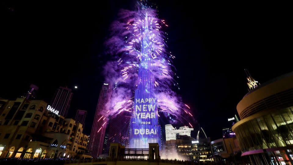 Fireworks explode from the Burj Khalifa in Dubai, United Arab Emirates, during the New Year's Eve celebrations on January 1, 2023. - Satish Kumar/Reuters
