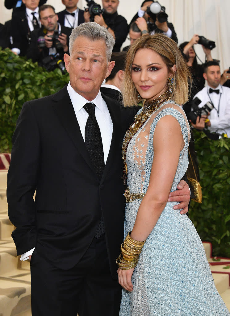 David Foster and Katharine McPhee walk the red carpet at the Met Gala on May 7. (Photo: Dia Dipasupil/WireImage)