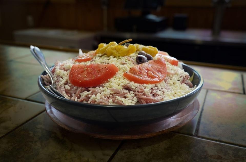 The famous Greek salad from Beachside Pizza in New Smyrna Beach.