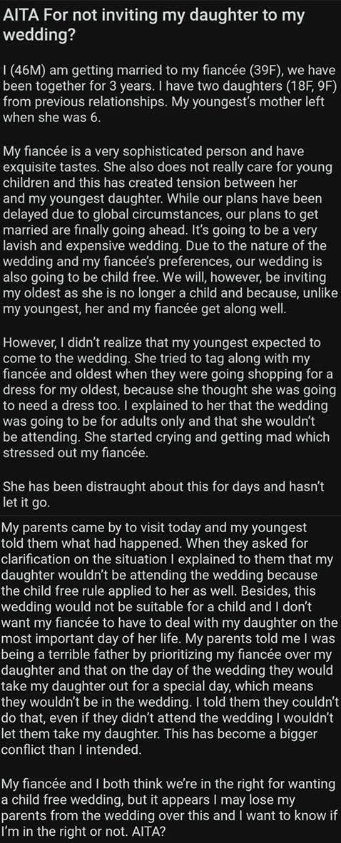 "AITA For not inviting my daughter to my wedding?"