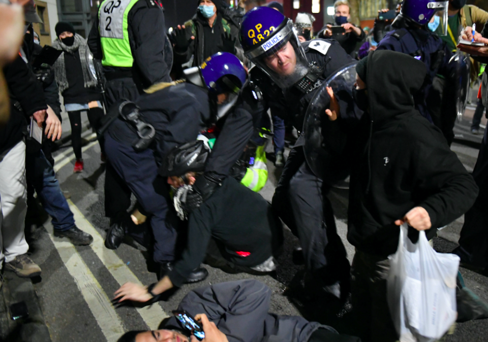 Avon and Somerset Police tweeted at about 2.40am that the protest 'has now concluded after officers enforced COVID-19 legislation'. (SWNS)