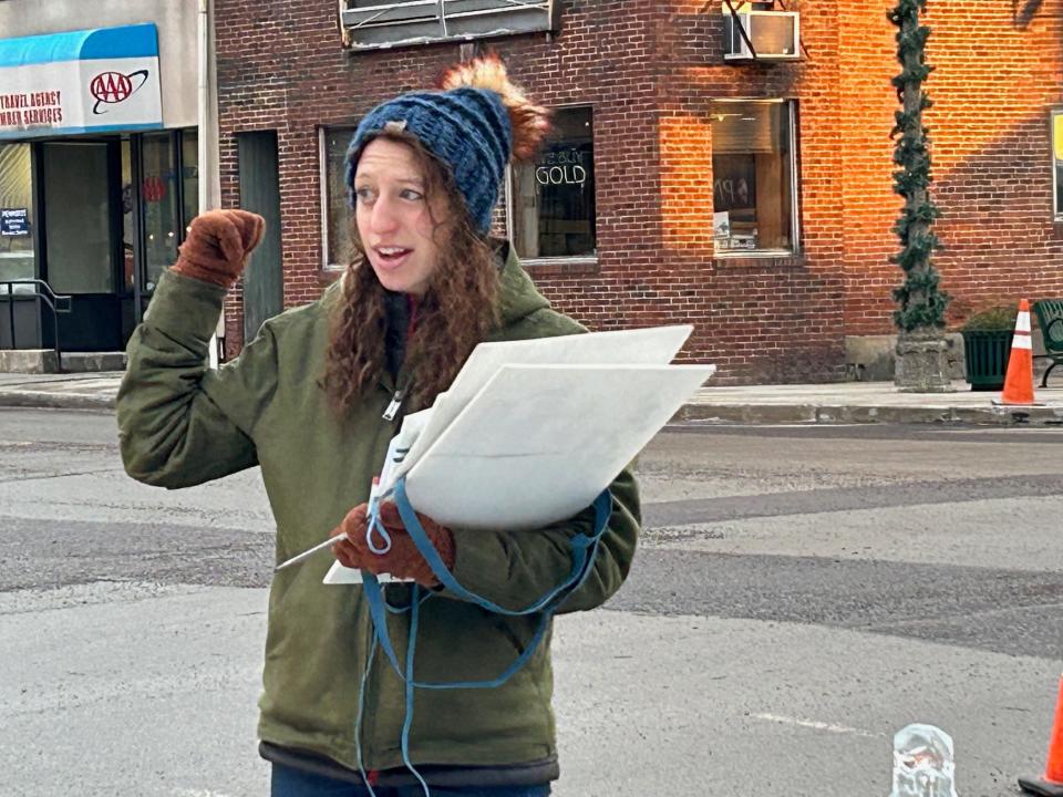 Someret Inc. Executive Director Regina Coughenour directs the placement of the ice sculptures for the 29th annual Fire & Ice Festival.