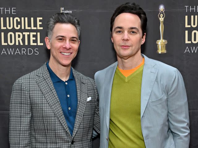 <p>Slaven Vlasic/Getty</p> Jim Parsons and his husband Todd Spiewak attend the 38th Annual Lucille Lortel Awards in May 2023 in New York City