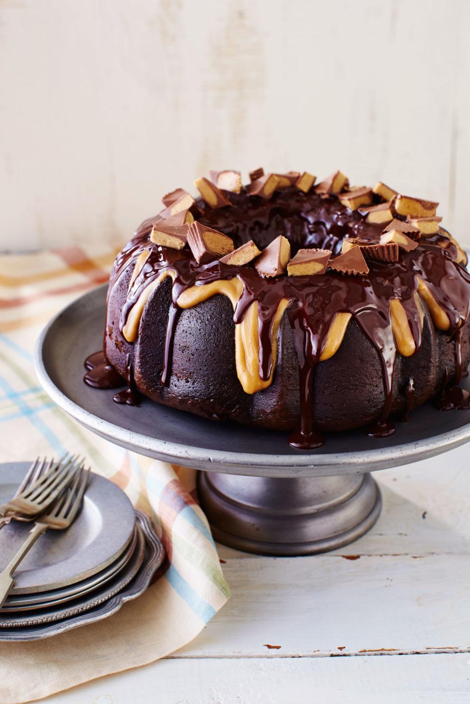 <p><strong>Recipe: </strong><a href="https://www.southernliving.com/recipes/reeses-cake" rel="nofollow noopener" target="_blank" data-ylk="slk:Reese’s Cake;elm:context_link;itc:0;sec:content-canvas" class="link "><strong>Reese’s Cake</strong></a></p> <p>Our Facebook group is full of avid bakers, so it’s no wonder they turned to this ultra-decadent chocolate-and-peanut butter concoction.</p>