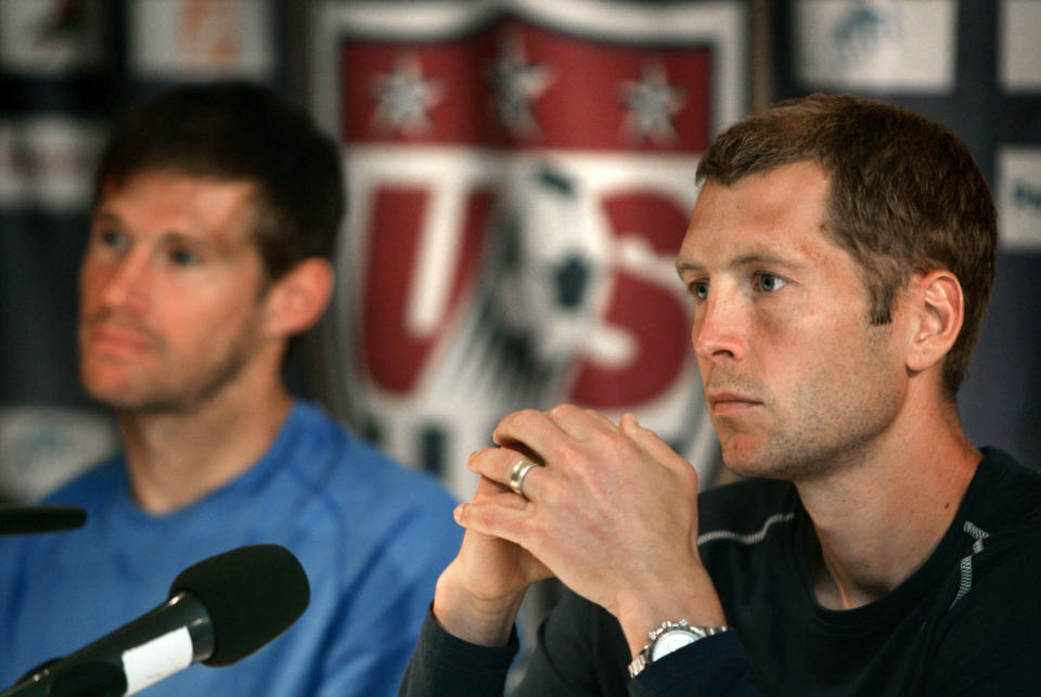 McBride and current U.S. coach Gregg Berhalter (right) were teammates at the 2006 World Cup in Germany. (Carlos Barria/Reuters)