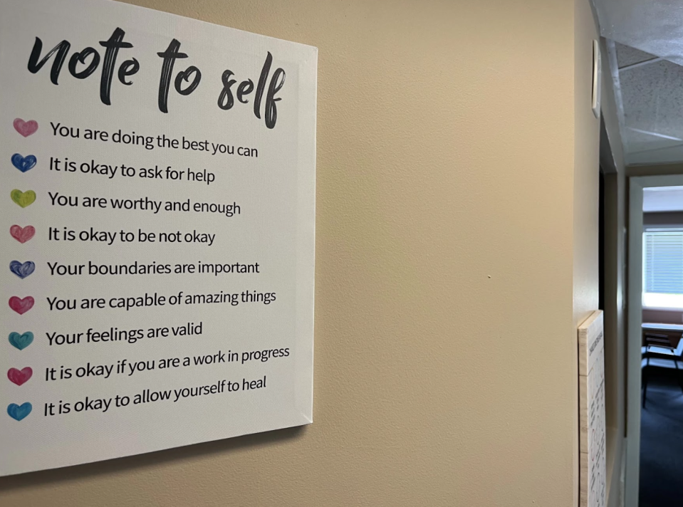 A sign inside a residential mental health treatment facility in Canterbury.