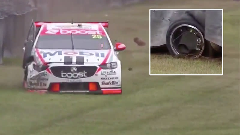 James Courtney crashed out with just three tyres left on his Holden. Pic: Getty