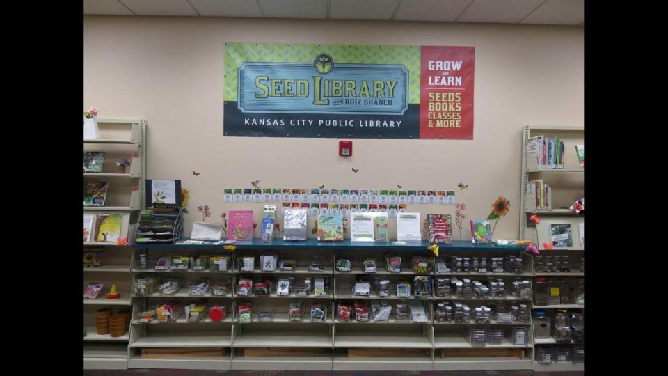 The Seed Library at the Irene Ruiz branch of the Kansas City Public Library allows library members to check out seeds for their gardens, and bring back seeds after the growing season to replenish the collection.