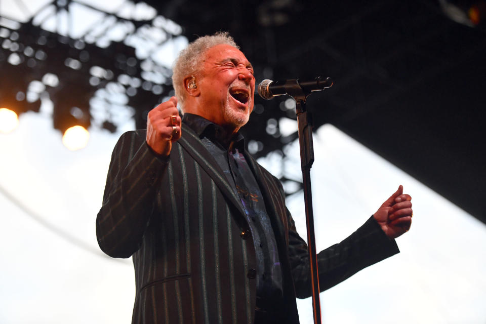 Singer Tom Jones performs onstage during Day 3 of the Stagecoach Music Festival on April 28, 2019 in Indio, California. (Photo by Scott Dudelson/Getty Images for Stagecoach)