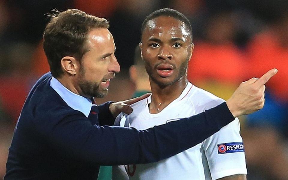Gareth Southgate and Raheem Sterling - Raheem Sterling may be rested by England following turbulent time at Chelsea - Getty Images/Simon Stacpoole