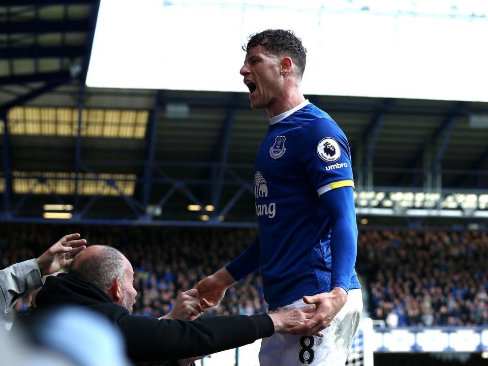 Ross Barkley celebrates after Ben Mee's own goal in Everton's recent clash with Burnley (Getty)