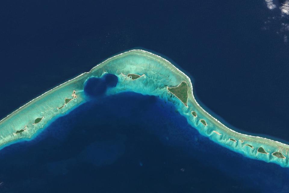 PHOTO: A Satellite image of Enewetak Atoll nuclear test craters, Marshall Islands, Dec. 6, 2020.  (Gallo Images/Orbital Horizon/Copernicus Sentinel Data/Getty Images)