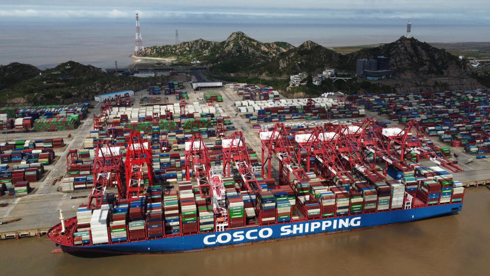 A Cosco Shipping container ship is seen at the Yangshan Deep Water Port amid the COVID outbreak in Shanghai, China April 24, 2022. (Photo: cnsphoto via REUTERS)