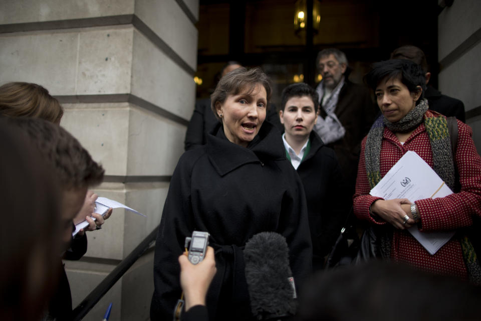 Marina Litvinenko speaks to the media 