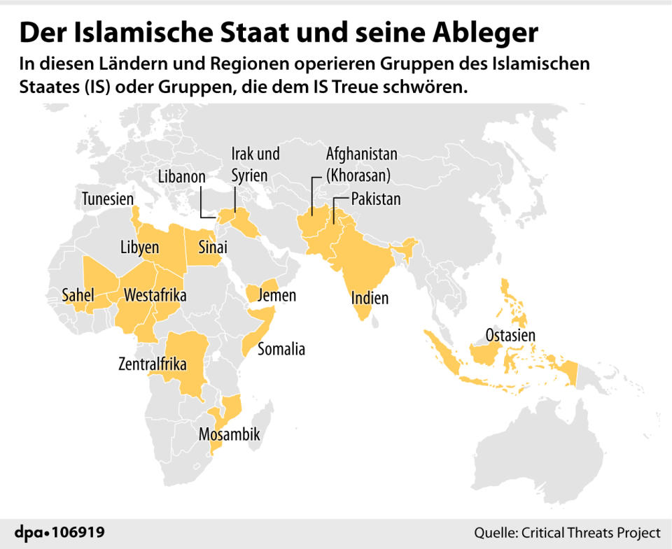Der Islamische Staat und seine Ableger. (Redaktion: J. Schneider; Grafik: F. Bökelmann)