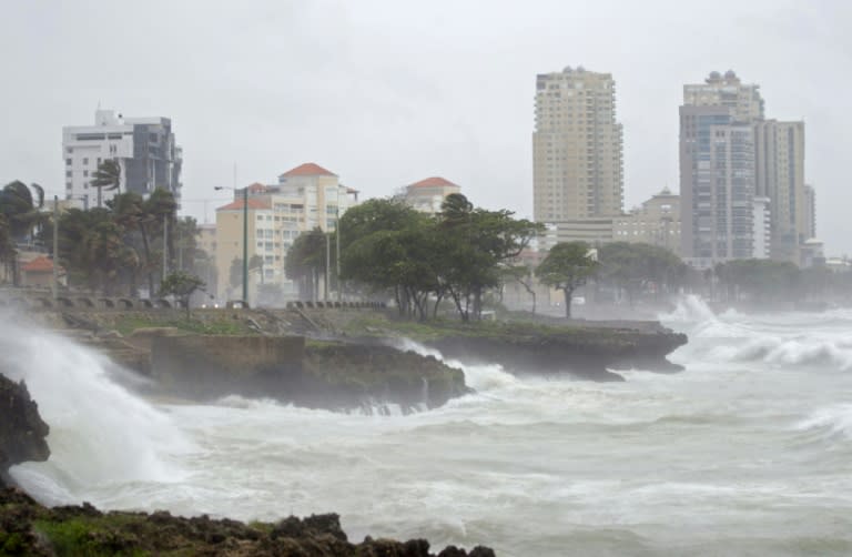 Waves break onto the seafront in Santo Domingo, Dominican Republic on August 28, 2015 during Tropical Storm Erika