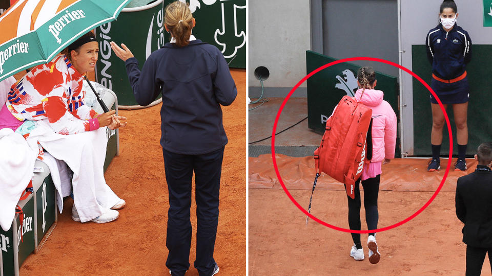 Victoria Azarenka, pictured here walking off court complaining about the conditions at the French Open.