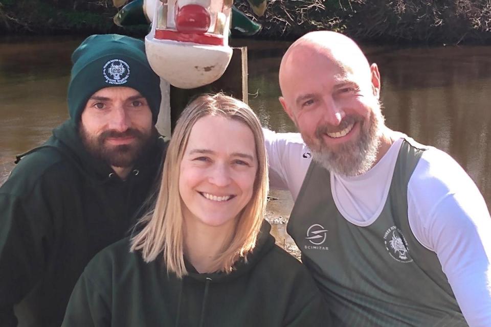 Durham dragon boat trio, l - r, Matthew Oliver, Jess Fogarty and  Iain Wilby, each selected for GB crew for summer's Euros <i>(Image: Three Rivers Serpents DBRC)</i>