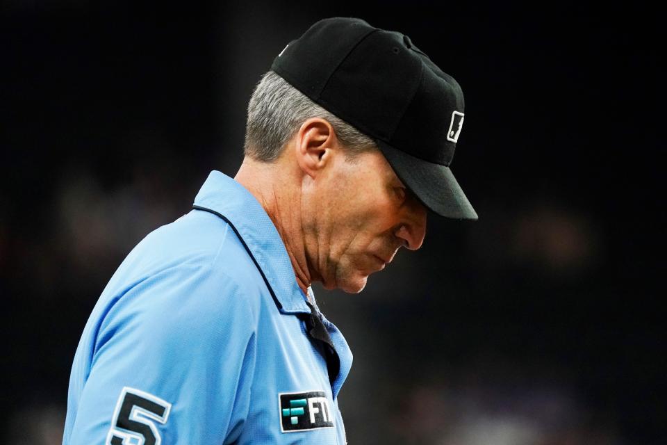 Umpire Ángel Hernández during a game at Globe Life Field in 2022