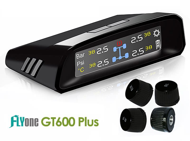 ▲FLYone GT600 Plus 無線太陽能TPMS胎壓偵測器，可太陽能充電及自行接線充電。（圖片來源：Yahoo購物中心）