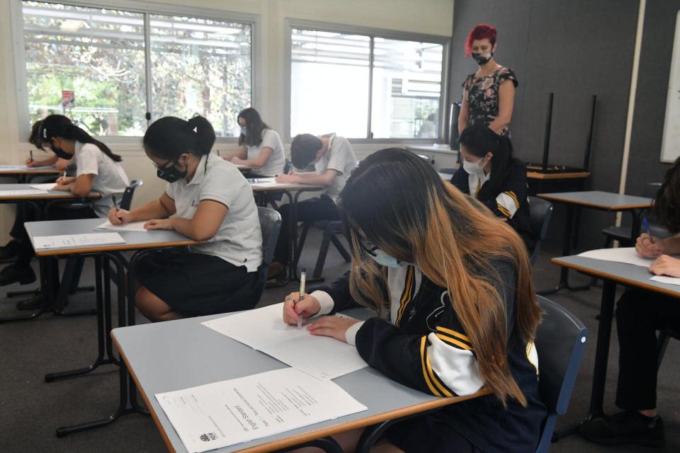 Students sitting their year 12 English exams in NSW in 2021. Mick Tsikas/AAP