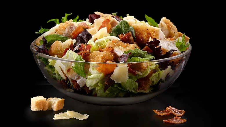 chicken salad in glass bowl