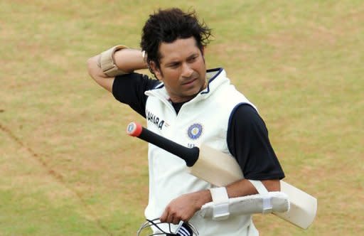 Sachin Tendulkar at a team practice session at the M. Chinnaswamy Stadium in Bangalore on August 30. Tendulkar is facing unprecedented calls to retire after a string of failures fuelled speculation that time had finally caught up with India's cricket icon