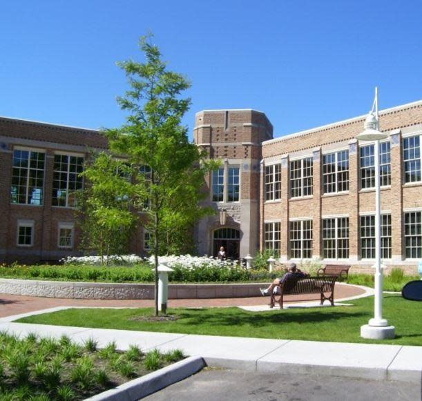 The Charlevoix Public Library is shown.