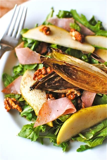 <strong>Get the Fall Salad with <a href="http://bevcooks.com/2011/09/fall-salad-with-prosciutto-pear-and-roasted-endive-and-candied-walnuts/" target="_blank">Prosciutto, Pear and Roasted Endive. And Candied Walnuts Recipe</a> by Bev Cooks, adapted from <a href="http://www.cookinglight.com/" target="_blank">Cooking Light</a></strong>