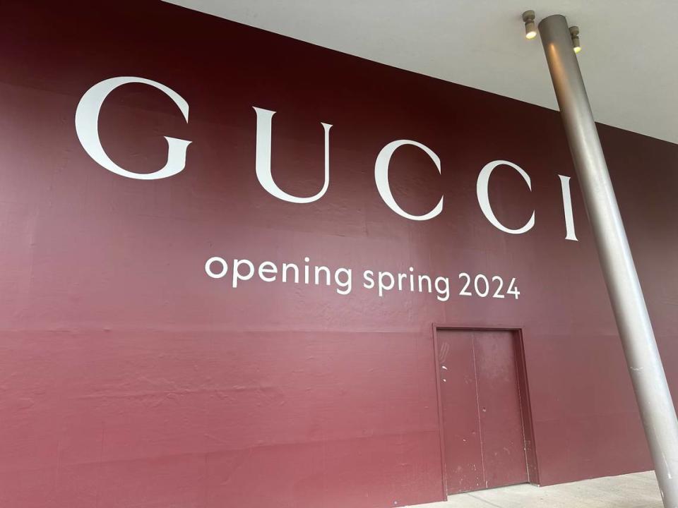 Signage signals the arrival of a new Gucci store under construction and set to open on the south side of Dadeland Mall in Kendall some time in 2024.