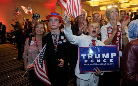 Mr Trump's supporters celebrate on election night - Credit: AFP