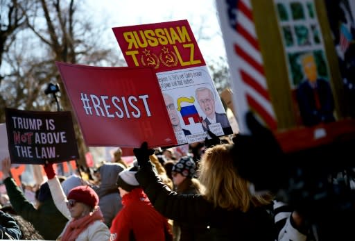 Pro-impeachment protesters carried a variety of signs critical of US President Donald Trump