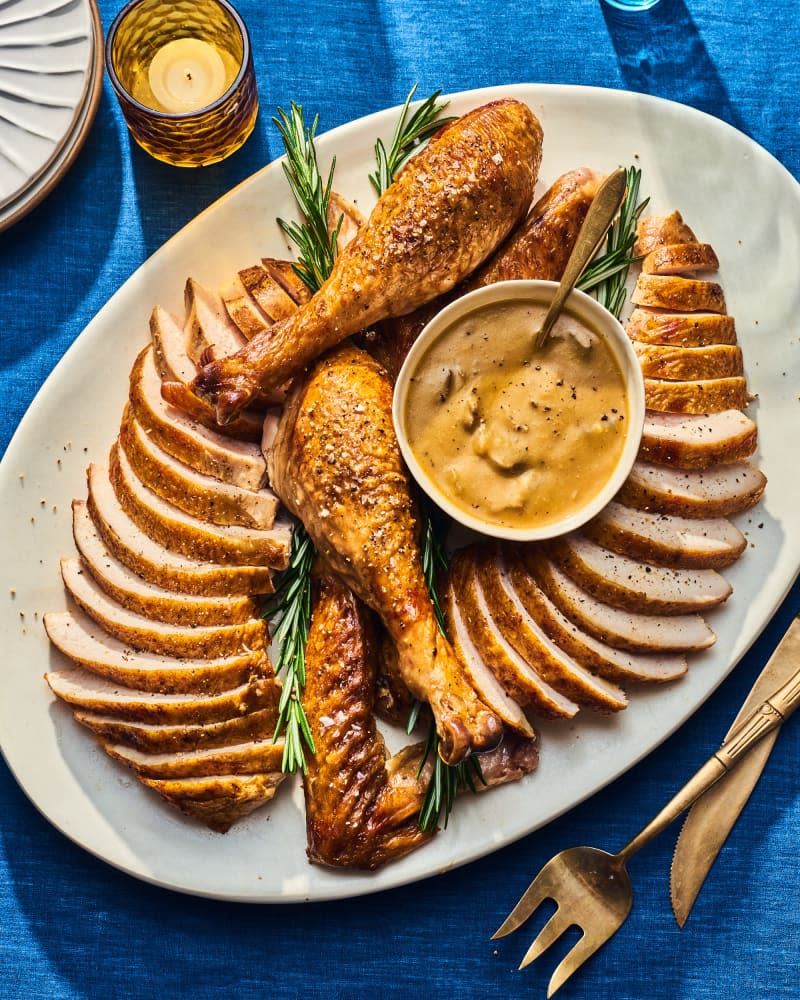 Miso-Butter Spatchcocked Turkey with Mushroom Gravy 