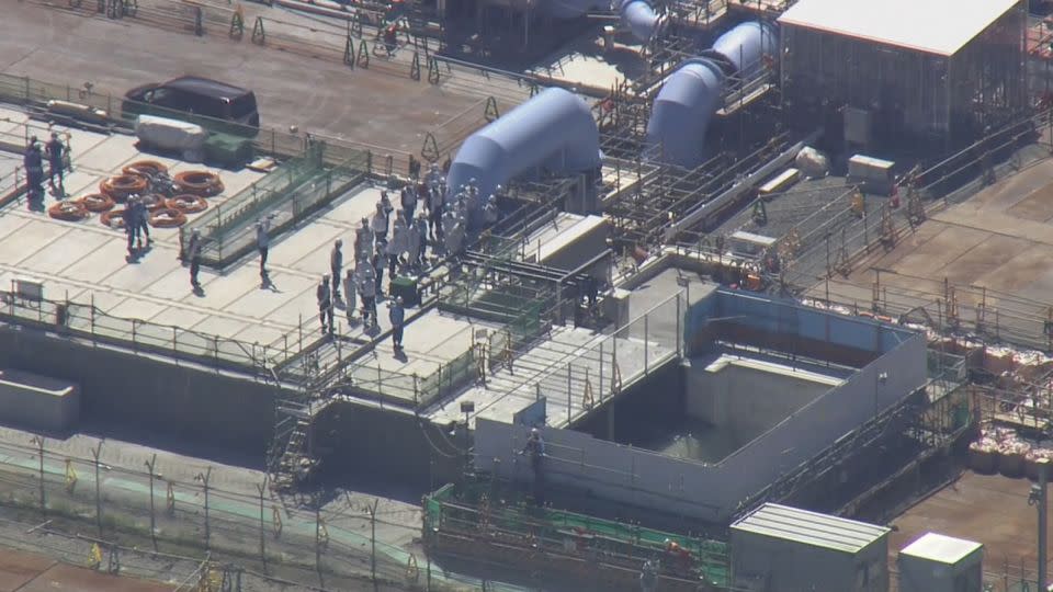 An aerial view of the Fukushima plant after the start of the release of treated radioactive wastewater in Japan on August 24, 2023. - Courtesy TV Asahi