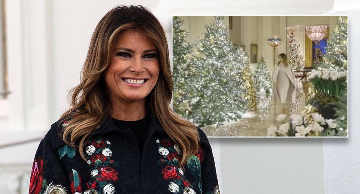 Melania Trump has debuted the White House Christmas trees on social media. [Photo: Getty/Twitter]