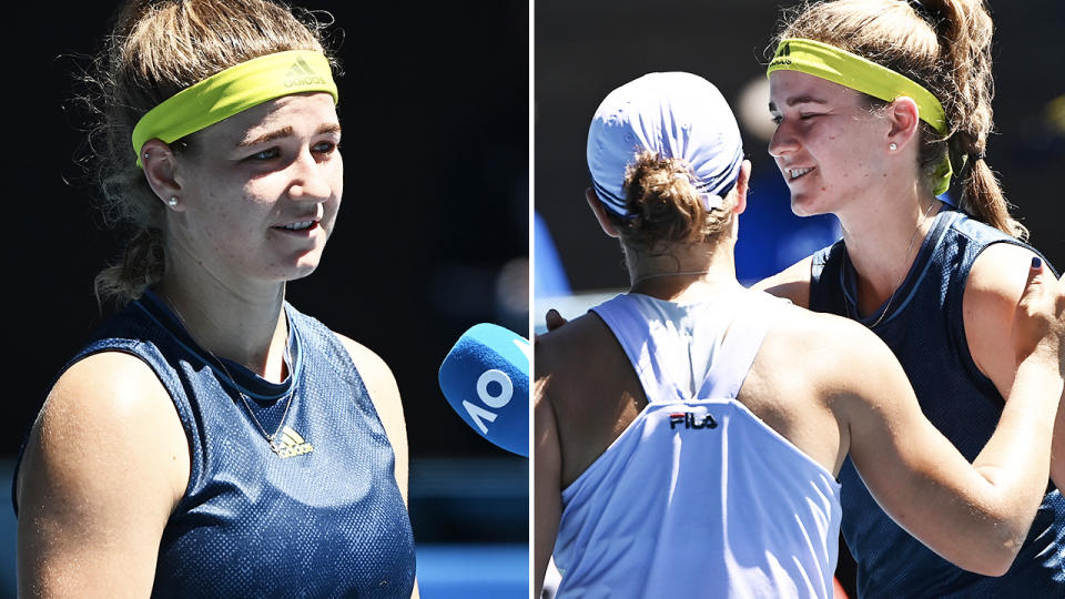 Karolina Muchova and Ash Barty, pictured here after their Australian Open clash.