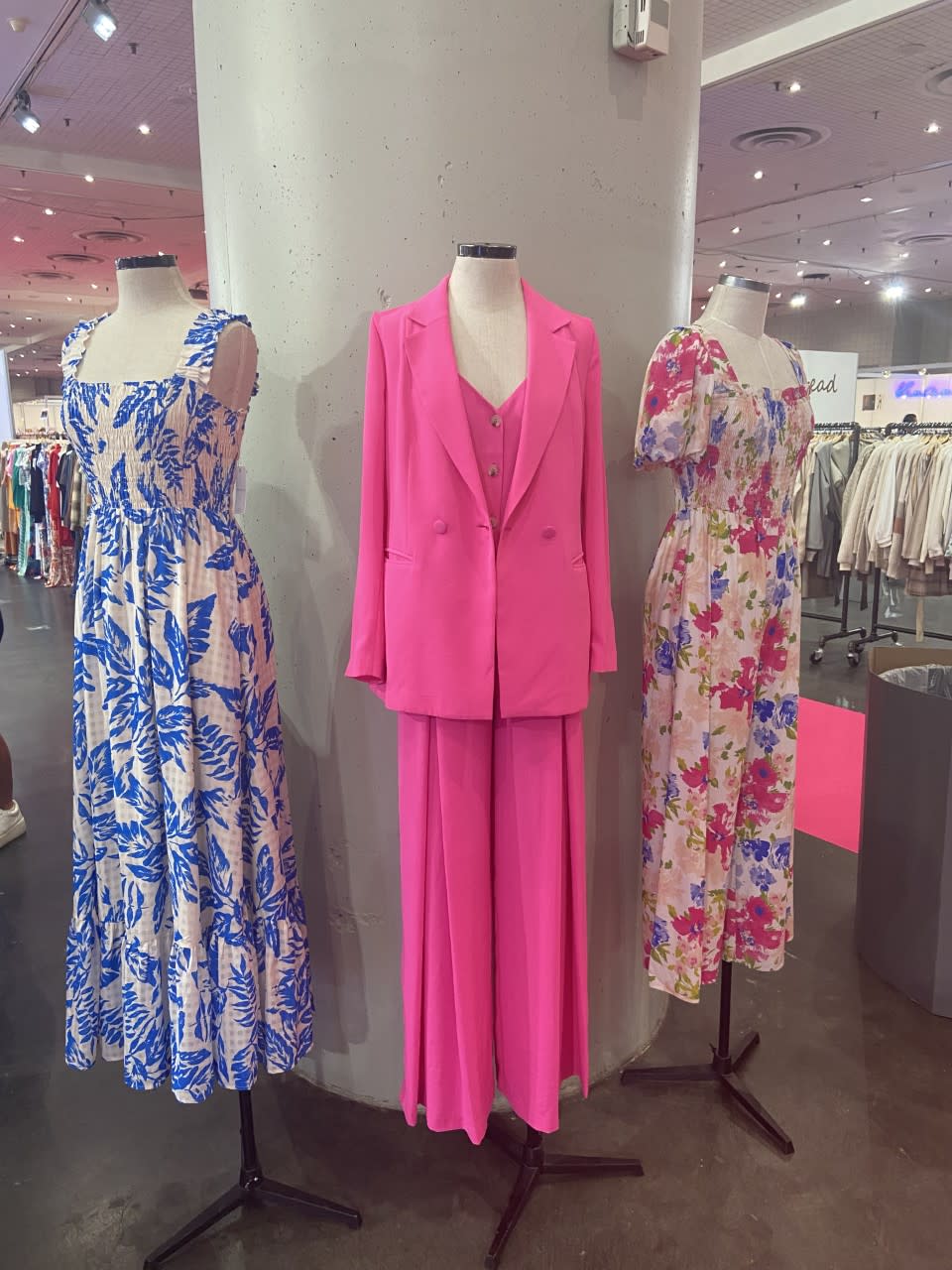 Barbiecore styles, including hot pink, are trending, such as this pantsuit by womenswear brand Skies Are Blue.