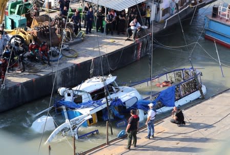 Tourist boat salvage in Budapest