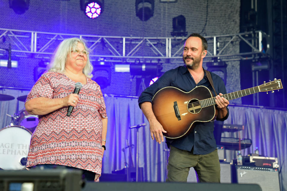 Susan Bro, mother of Heather Heyer, and Dave Matthews speak onstage at A Concert for Charlottesville. (Photo: Kevin Mazur via Getty Images)