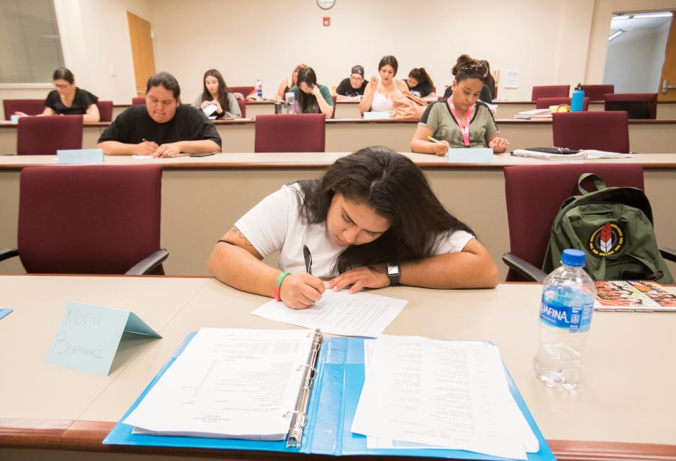 Students at California Indian Nations College prepare to take a class at UC Riverside Palm Desert Campus in September 2019.