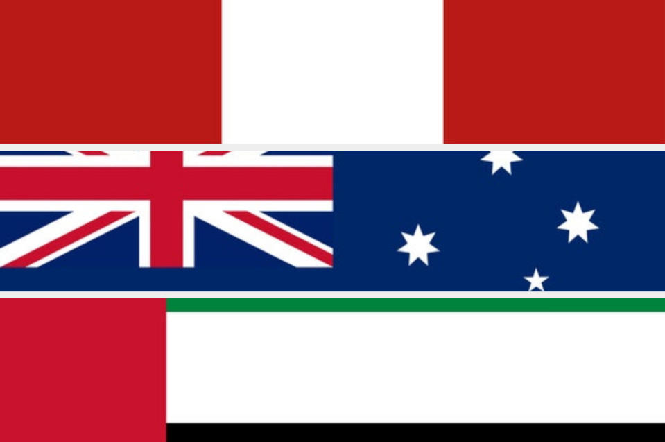 Peru, Australia, and UAE flags