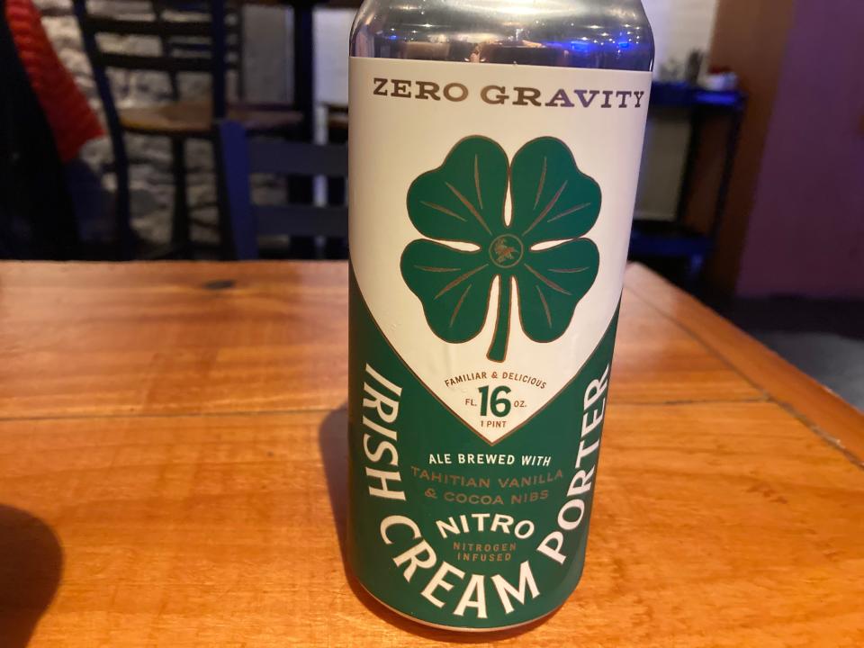 A can of nitrogen-infused Irish cream porter from Zero Gravity Craft Brewery, shown Feb. 16, 2023 at Nectar's in Burlington.