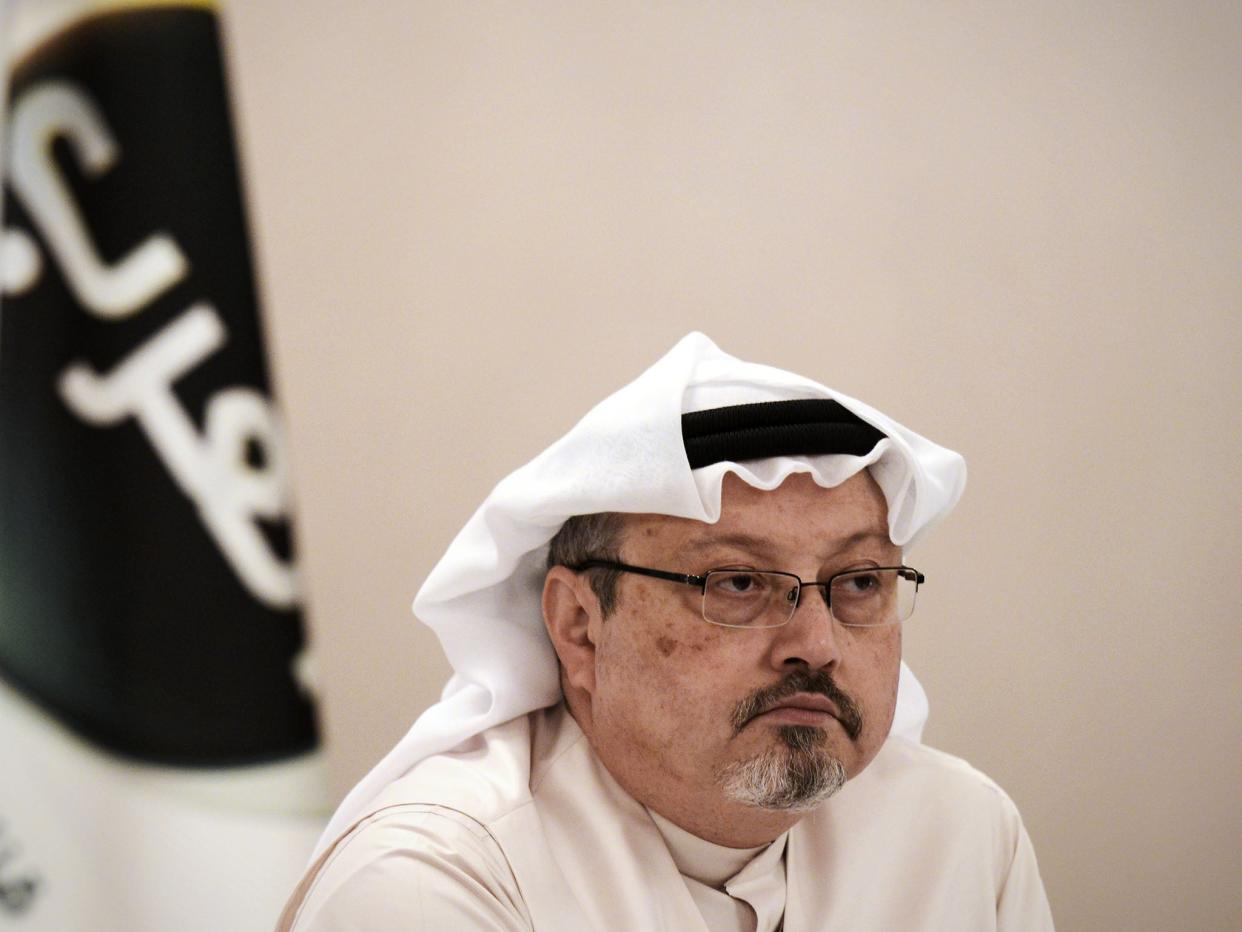 Jamal Khashoggi during a press conference on 15 December 2014. Saudi Arabian officials murdered Khashoggi, a dissident and journalist: AFP