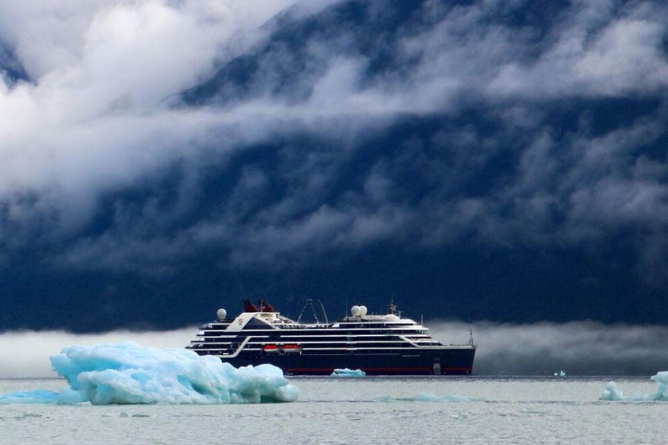 The Seabourn Venture cruising through a Patagonian ice field