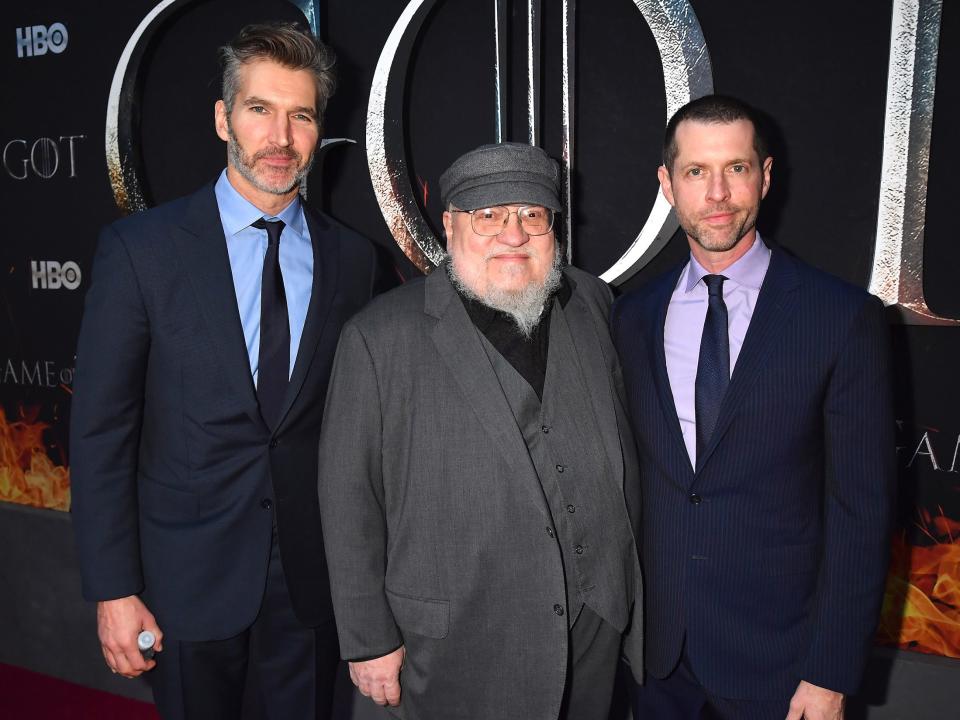 David Benioff, George R. R. Martin and D.B Weiss attend the Game Of Thrones Season eight premiere in New York City Getty Images