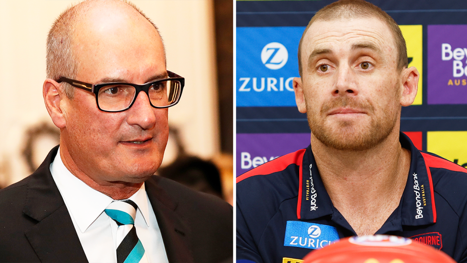 Port Adelaide president David Koch and AFL Demons coach Simon Goodwin.