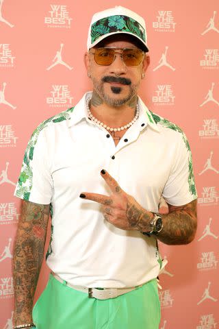 <p>Kevin Mazur/Getty for We The Best Foundation</p> AJ McLean attends as DJ Khaled hosts the inaugural We The Best Foundation Classic at Miami Beach Golf Club on July 20, 2023 in Miami Beach, Florida