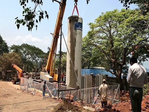 Medical Oxygen tank being installed at Goa Medical College and Hospital in Panaji on Friday. 